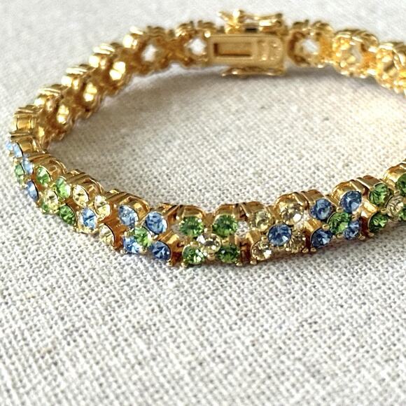 Vintage Joan Rivers Floral Swarovski Bracelet 7.75” Pastel Fairycore Signed - Picture 6 of 8